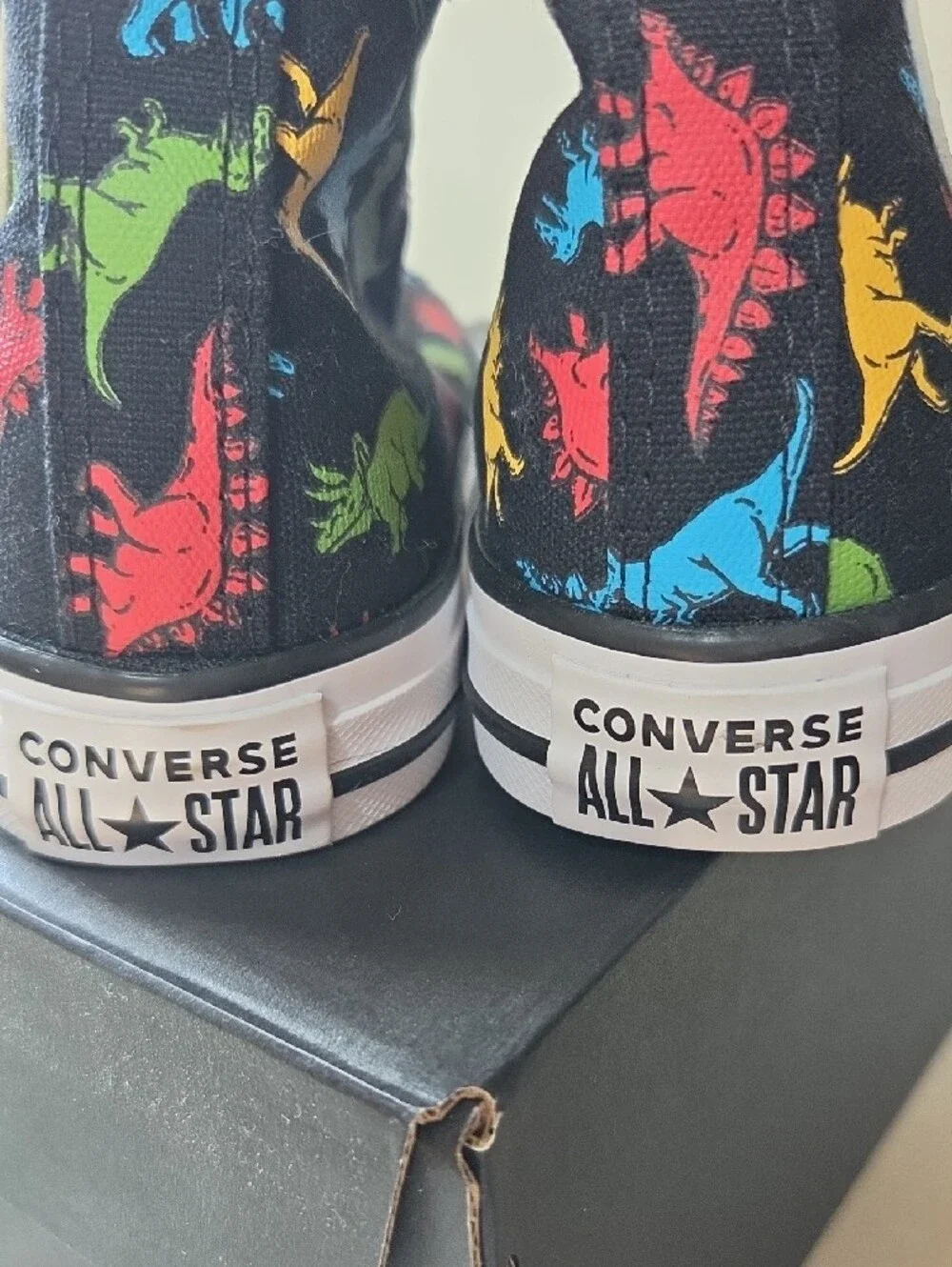 Converse Kids Black High-Top Sneakers with Multicolor Dinosaur Print